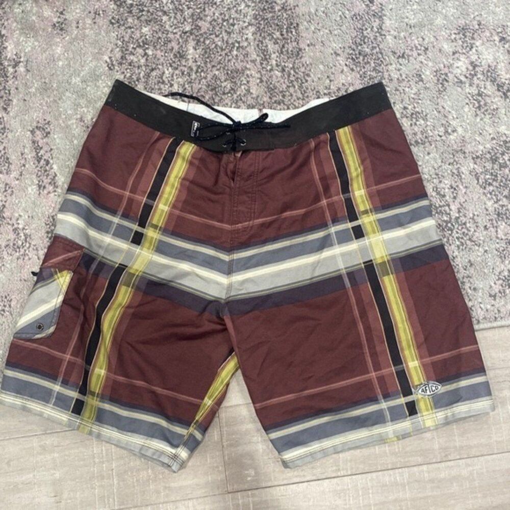 AFTCO Bluewater Menβs Boardshorts Swim Sz 38 Multicolor Check Plaid Polyester